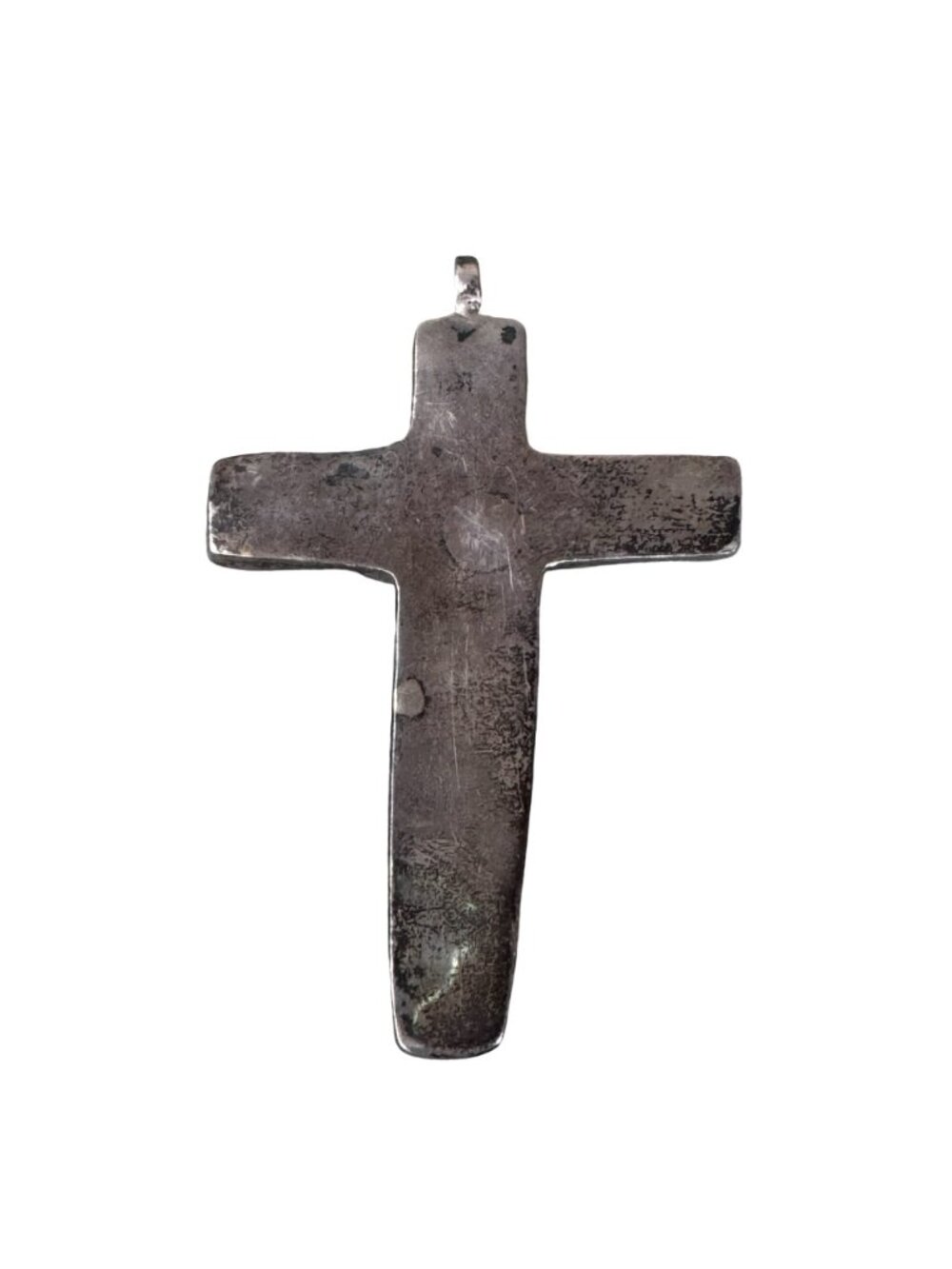 3" Fred Harvey Era Old Pawn Turquoise Chip Inlay Large Cross Pendant Sterling Si - Picture 7 of 9